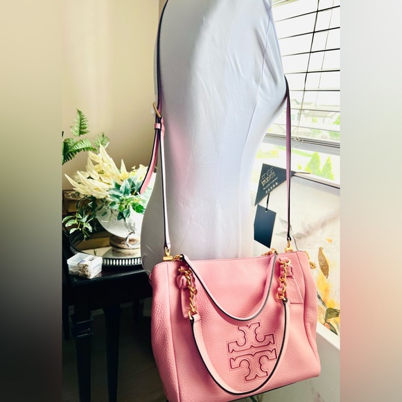 NWT Tory Burch Harper M Size Leather Satchel Bag in Pink w/ Gold Tone Hardware - Picture 11 of 11